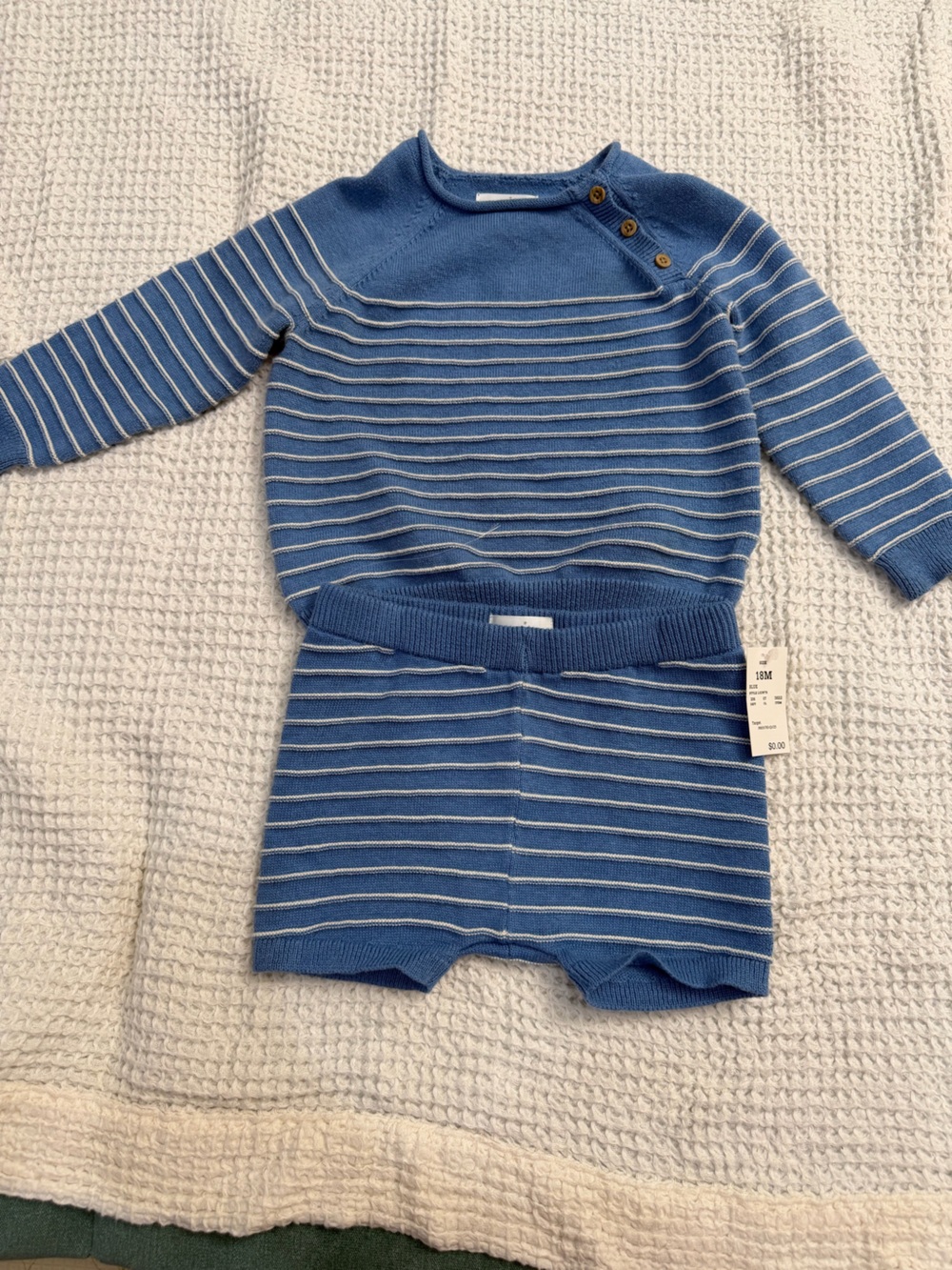 cloud island 18M Blue & White Striped Crewneck Sweater Set